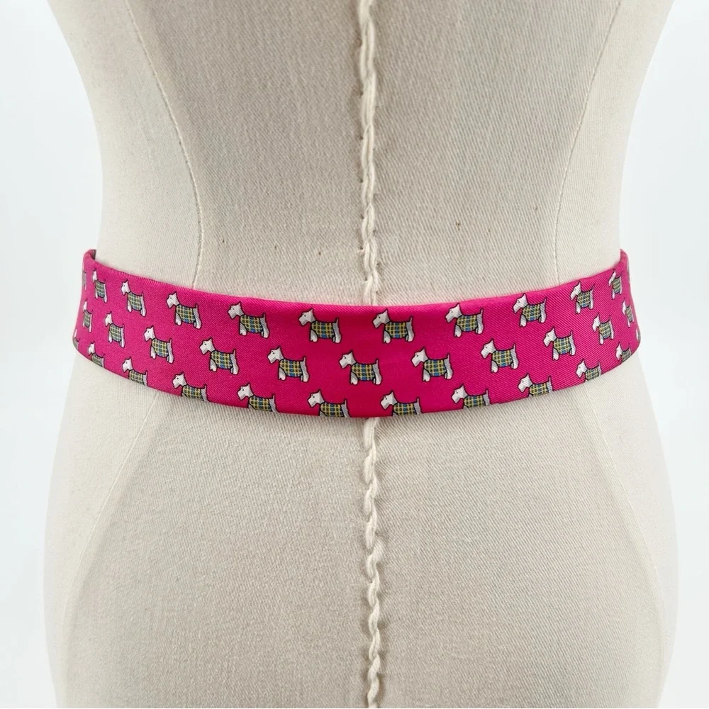 J. Crew Y2K 100% Silk Scottie Dog Novelty Print D Ring Skinny Belt Size Small - Picture 4 of 8